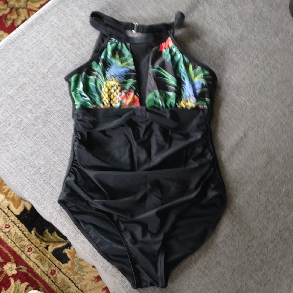 Tropical Print Black Swimsuit